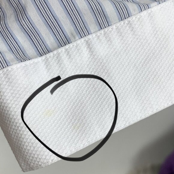 St John Size 10 Shirt Button Striped Blouse White Blue Long Sleeve Stretch FLAW - Picture 4 of 4